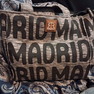 Robin Ruth Gray and Black Graphic Duffel Bag